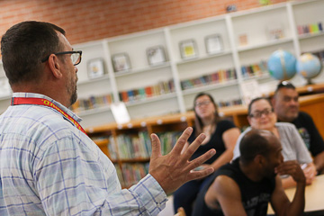 Principal Wilkens speaks to families.